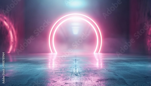 Wallpaper Mural A vibrant neon-lit archway in a misty atmosphere, creating a futuristic and enticing visual experience. Torontodigital.ca