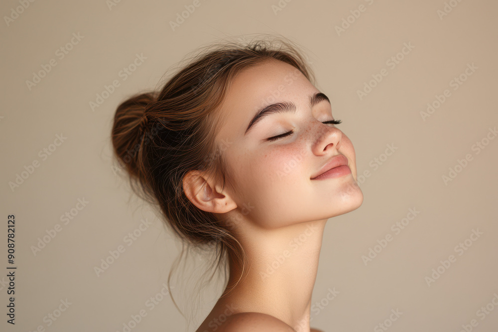 A close up of a girl's face with her eyes closed A close up of a girl's face with her eyes closed