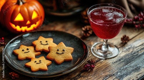 Halloween style cookies on a plate. Selective focus