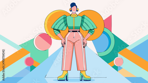 Trendy Fashionable Woman with Bold Colors and Abstract Background