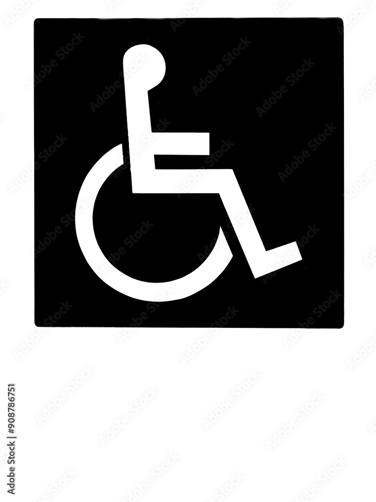 A square black sign with a white wheelchair symbol, indicating a designated parking space for people with disabilities. The sign emphasizes accessibility and reserved parking. Empty space for text A square black sign with a white wheelchair symbol, indicating a designated parking space for people with disabilities. The sign emphasizes accessibility and reserved parking. Empty space for text
