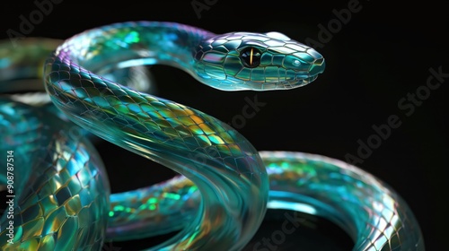 Snake with shiny holographic scales. Generative AI