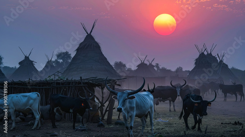 Cows in Dusty Sunset photo