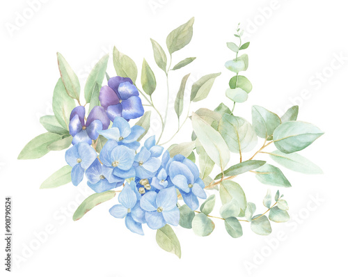 Blue hydrangea border PNG, watercolor arrangement 