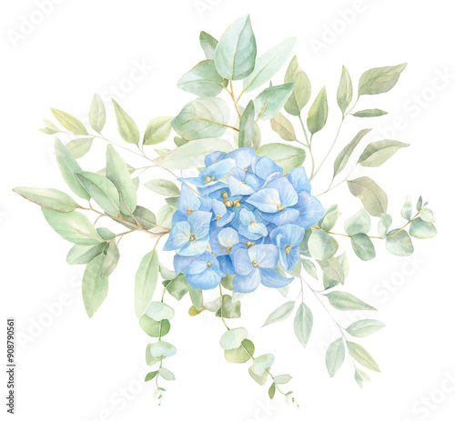 Blue hydrangea border PNG, watercolor arrangement 