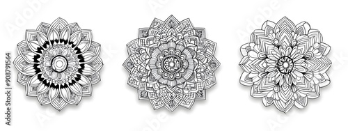Wallpaper Mural Black and white coloring page with three simple mandalas. Each mandala should have clear, uncomplicated patterns suitable for printing and coloring Torontodigital.ca