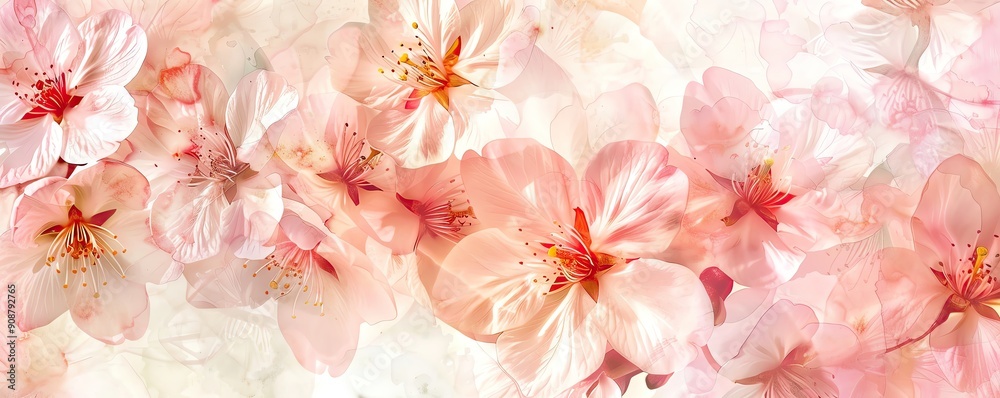 Cheerful fabric pattern with pastel cherry blossoms, light and airy, creating a seamless, tranquil effect Cheerful fabric pattern with pastel cherry blossoms, light and airy, creating a seamless, tranquil effect