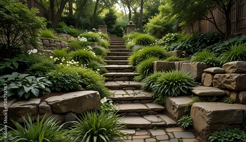 Obraz premium Serene Garden Pathway with Lush Nature