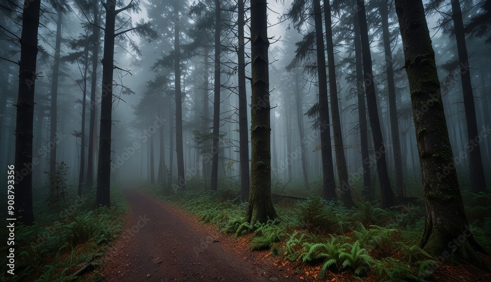 Obraz premium Mysterious Foggy Forest Path