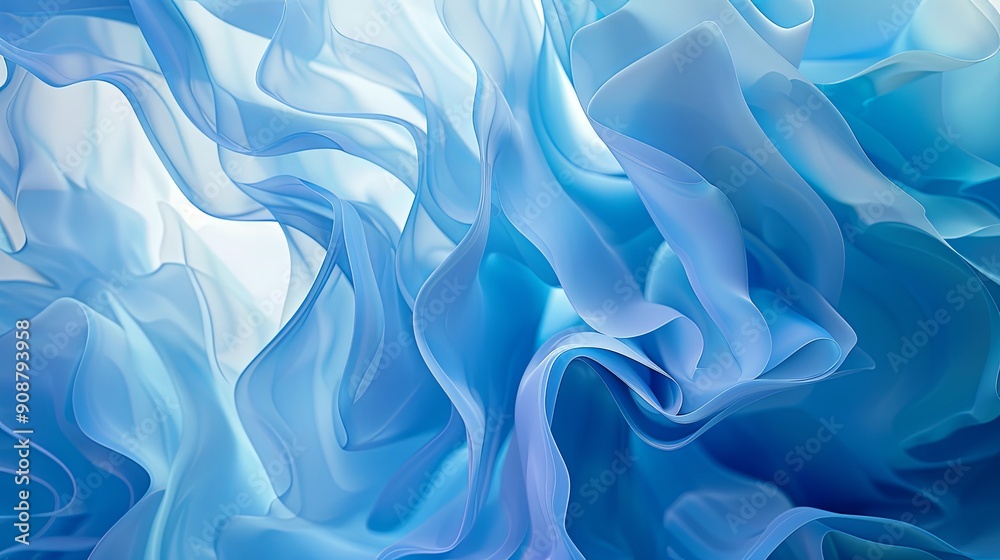Obraz premium Captivating Azure Gradient Featuring Organic and Flowing Forms, Multi-layered Design with Nostalgic Charm. Unique Abstract Art with a 16:9 Aspect Ratio, Embracing Raw Style and Emotional Depth.