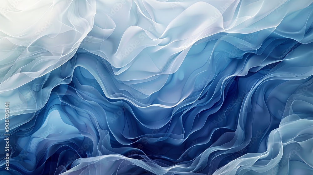 Fototapeta premium Captivating Azure Gradient Featuring Organic and Flowing Forms, Multi-layered Design with Nostalgic Charm. Unique Abstract Art with a 16:9 Aspect Ratio, Embracing Raw Style and Emotional Depth.