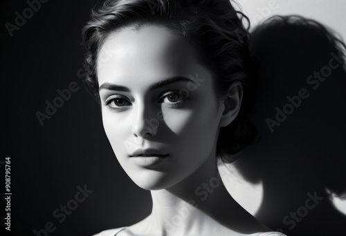 Black and white close up woman face