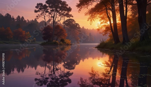 Serene Sunset Over Tranquil Lake