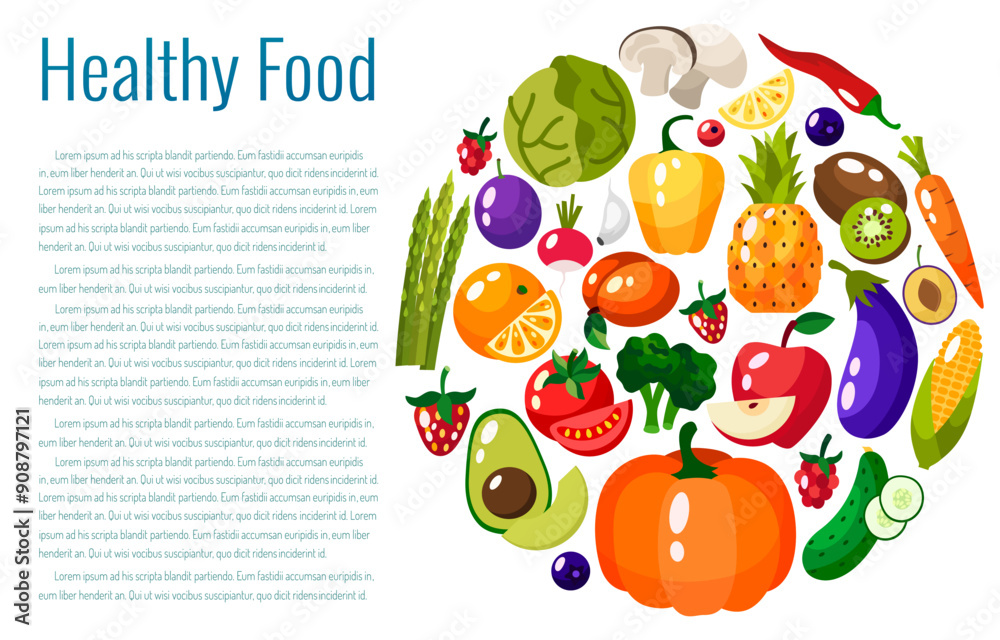 Set of fresh healthy vegetables, fruits and berries isolated. Slices of fruits and vegetables. Flat design. Organic farm illustration. Set of fresh healthy vegetables, fruits and berries isolated. Slices of fruits and vegetables. Flat design. Organic farm illustration.