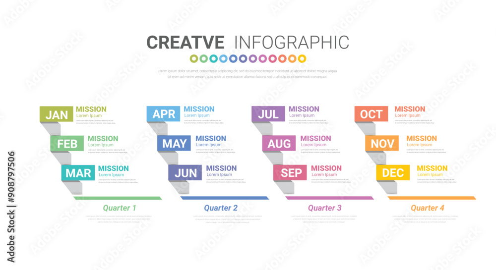 Template presentation 4 quarter, calendar presentation 12 months, Infographic Timeline can be used for workflow, process diagram, flow chart. Template presentation 4 quarter, calendar presentation 12 months, Infographic Timeline can be used for workflow, process diagram, flow chart.