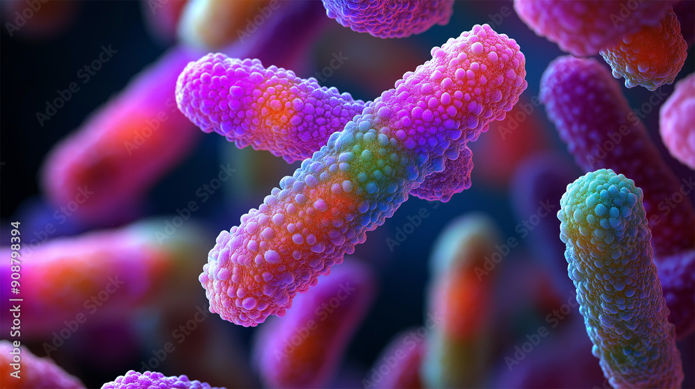 Microscopic View of Streptococcus Pyogenes Bacteria, Colorful Bacterial Cells
Microscopic View of Streptococcus Pyogenes Bacteria, Colorful Bacterial Cells