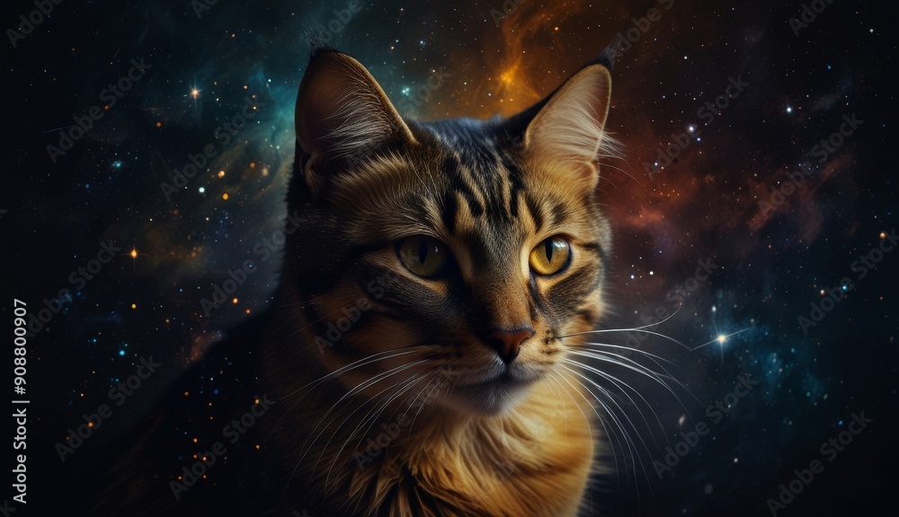 Majestic Cat in Cosmic Background Majestic Cat in Cosmic Background