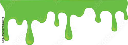 Green poison dripping border. Slime cartoon drops