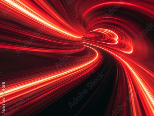 Red light waves take the shape of an electric tunnel, glowing lines appear on a black background with a light speed effect and speed motion