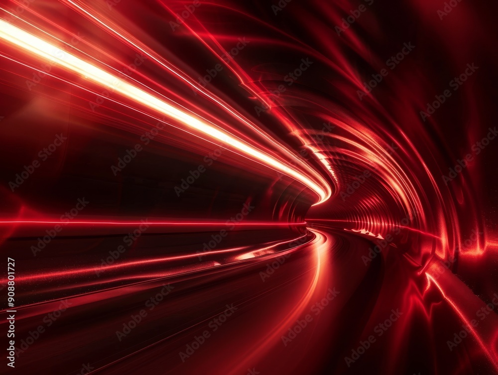 Red light waves take the shape of an electric tunnel, glowing lines appear on a black background with a light speed effect and speed motion Red light waves take the shape of an electric tunnel, glowing lines appear on a black background with a light speed effect and speed motion