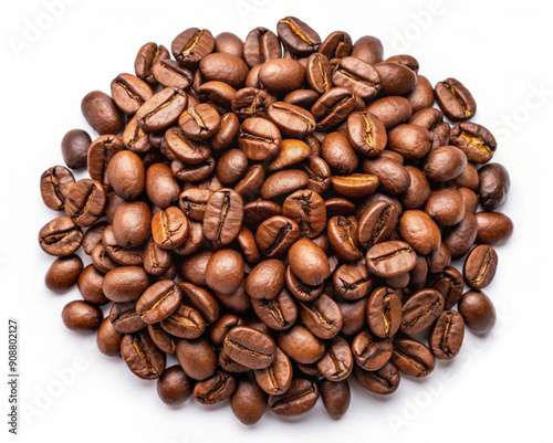 heap of coffee beans on white background