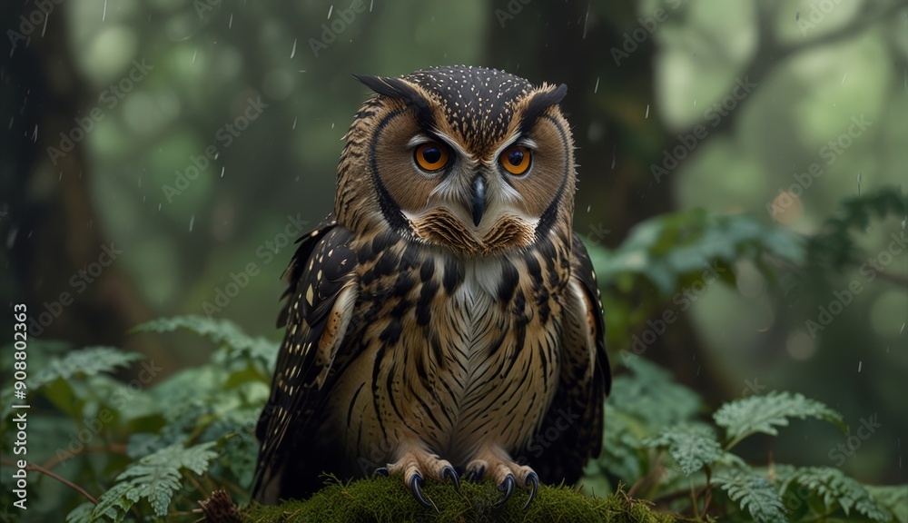 Majestic Owl in Rainforest Setting Majestic Owl in Rainforest Setting