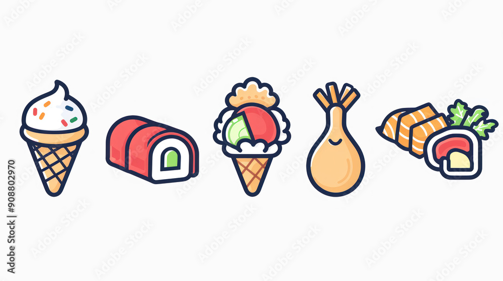 Obraz premium A simple vector icon set of random food in line style with isolated on white