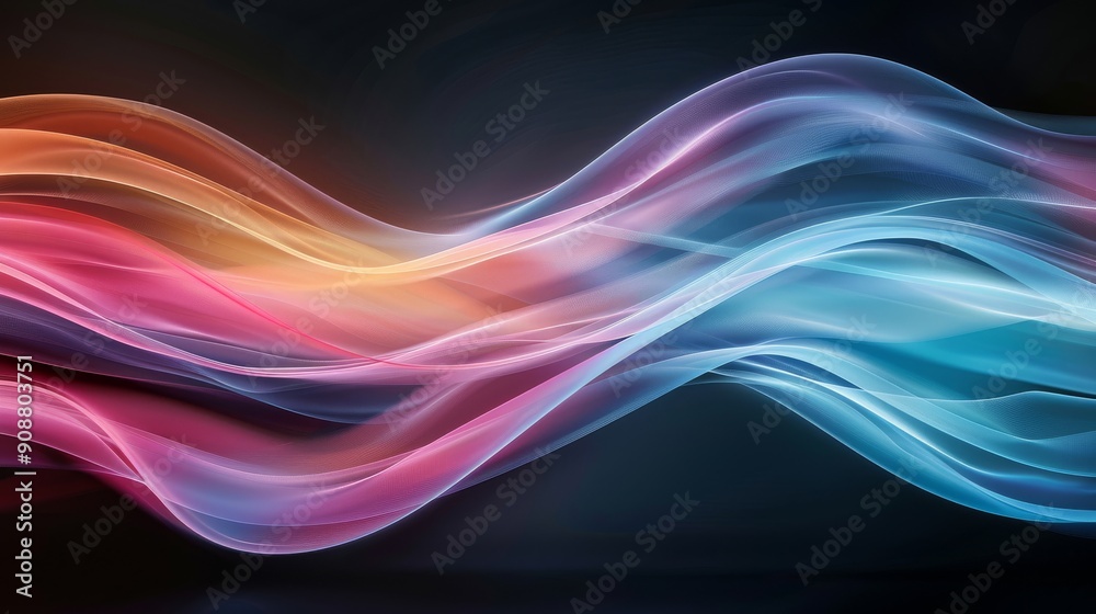 An elegant abstract wave design featuring vibrant colors on a dark background, perfect for backgrounds or artistic projects. An elegant abstract wave design featuring vibrant colors on a dark background, perfect for backgrounds or artistic projects.