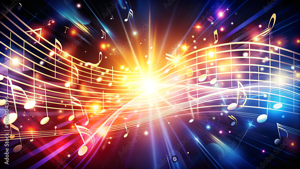 Fototapeta premium Vibrant Music Notes Flowing Through Light, Dynamic Abstract Melody