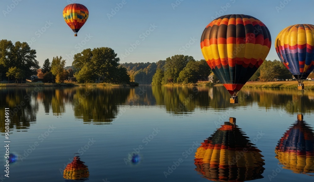 Fototapeta premium Colorful Hot Air Balloons Reflection