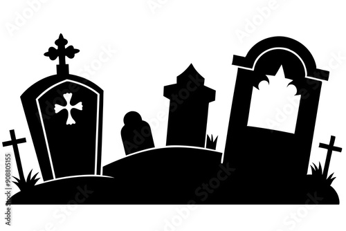 graveyard scene spooky gravestones vector illustration