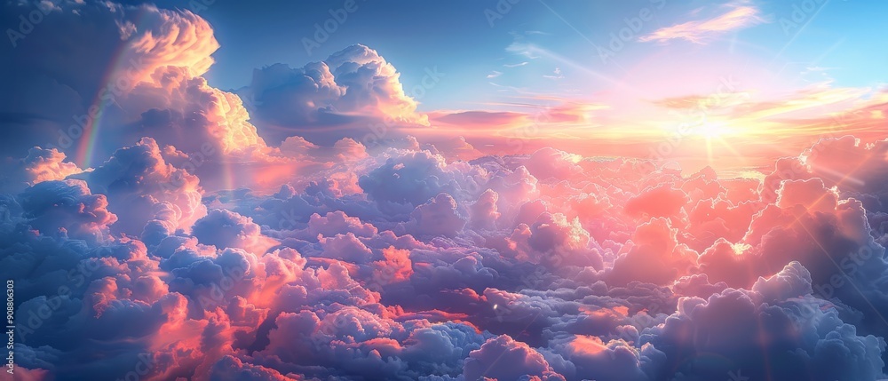 Breathtaking sunset over colorful clouds, illuminating the sky with hues of pink and blue, creating a serene and dreamy atmosphere. Breathtaking sunset over colorful clouds, illuminating the sky with hues of pink and blue, creating a serene and dreamy atmosphere.