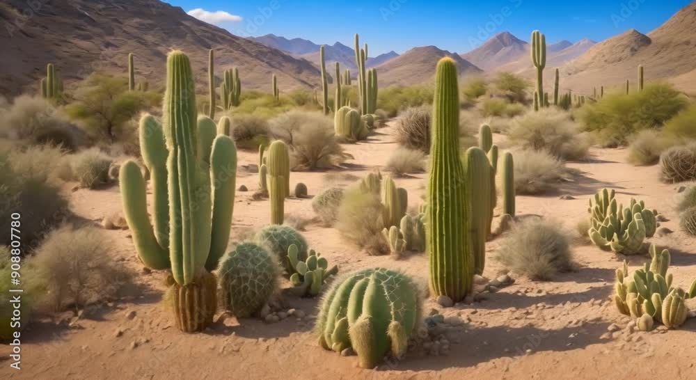 Desert landscape with cacti mountains blue sky Seamless looping time lapse video animation background 4k animation Desert landscape with cacti mountains blue sky Seamless looping time lapse video animation background 4k animation