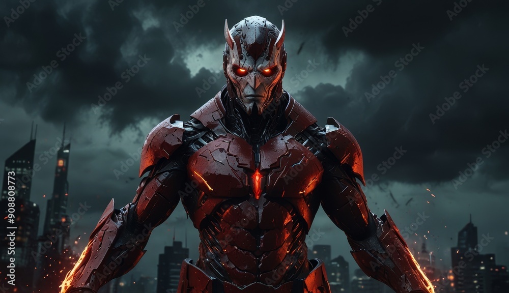 Fototapeta premium Futuristic Armored Hero in Action