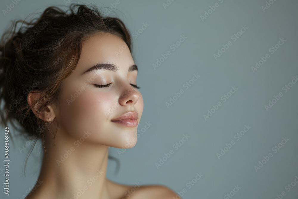 A close up of a girl's face with her eyes closed A close up of a girl's face with her eyes closed