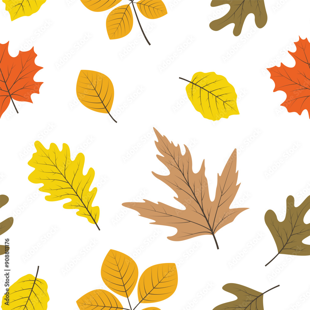 Obraz premium Autumn seamless pattern with doodle leaves for wallpaper, scrapbook, packaging, textile print, or wrapping paper