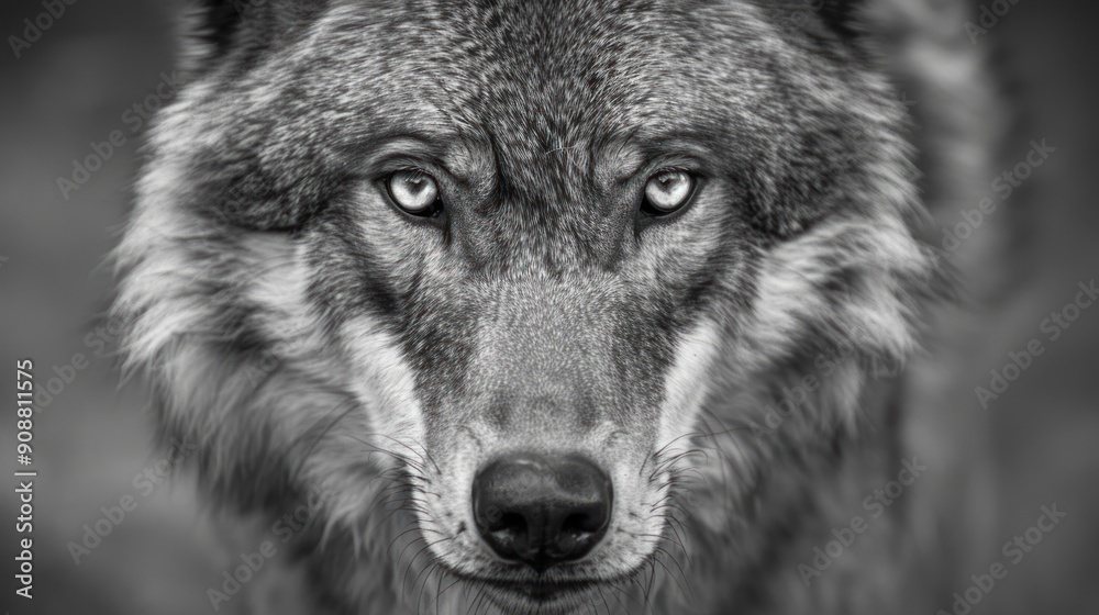 Fototapeta premium Close up view of a ferocious wild wolf's face.