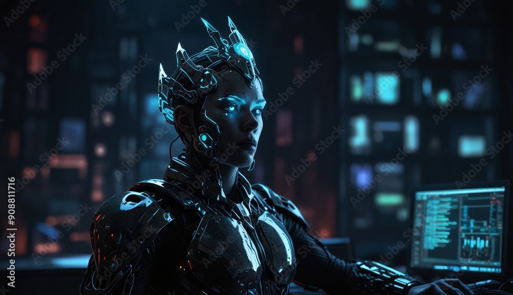 Futuristic Cyber Warrior Portrait