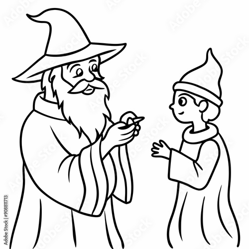 The wizard tests the peasant  art vector illustration