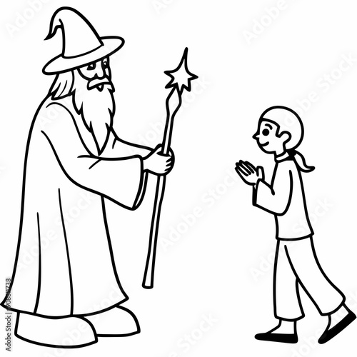 The wizard tests the peasant  art vector illustration