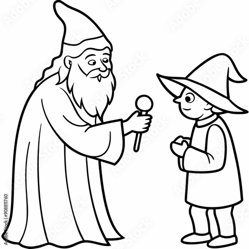 The wizard tests the peasant  art vector illustration