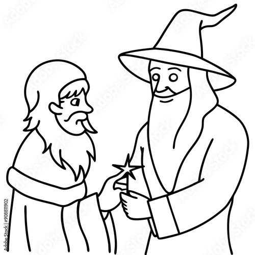 The wizard tests the peasant  art vector illustration