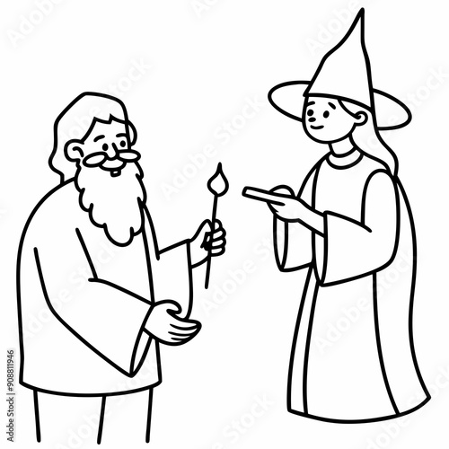 The wizard tests the peasant  art vector illustration