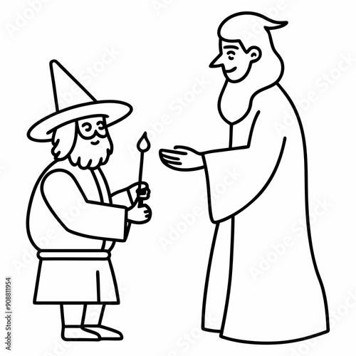 The wizard tests the peasant  art vector illustration