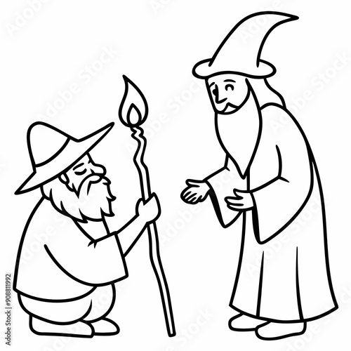 The wizard tests the peasant  art vector illustration