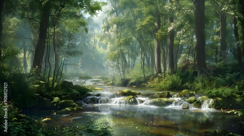 a river runs through a valley with mountains in the background