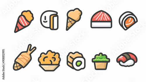 A simple vector icon set of random food in line style with isolated on white