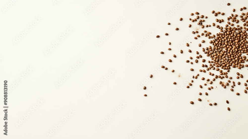 Scattered brown beans on a white background. Scattered brown beans on a white background.