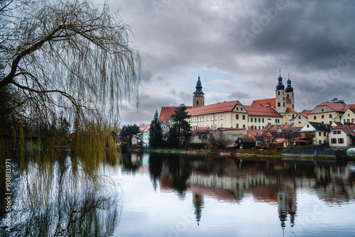 Obraz na płótnie Telc, Czech Republic - April 23 2023 : Historical village in cloudy weather, HDR Image w salonie
