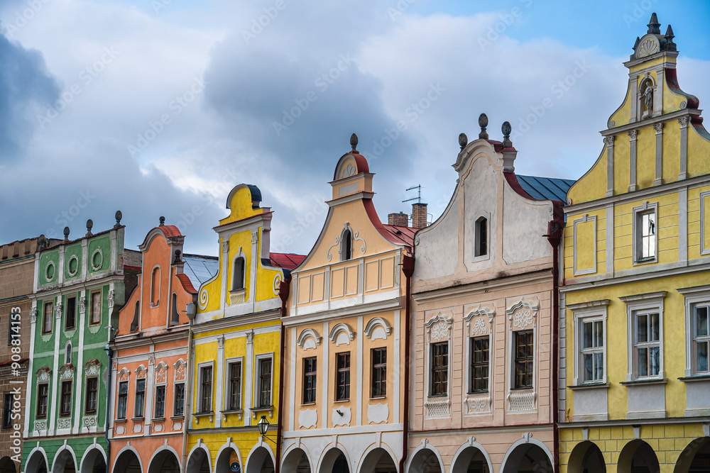 Telc, Czech Republic - April 23 2023 : Historical village in cloudy weather, HDR Image